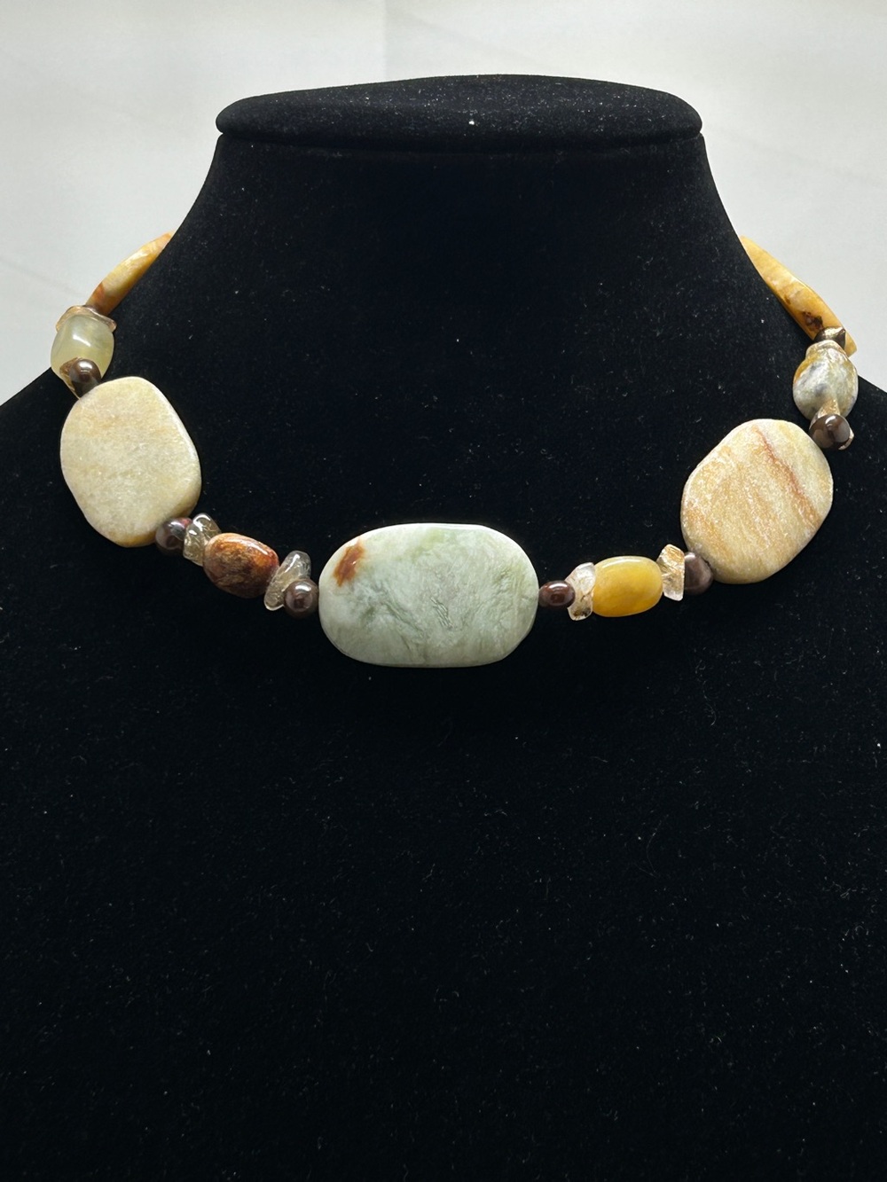 Vintage Jasper And Serpentine Stone Short Necklace, 90’s, Boho